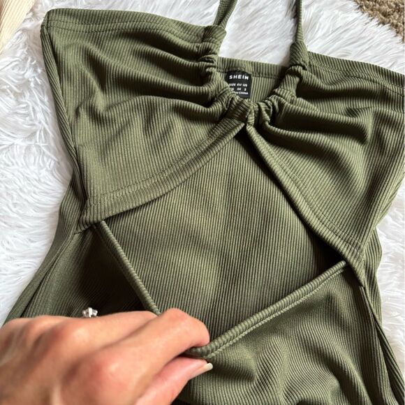 SHEIN Dresses 2 Total Green Cream Stretchy Sexy Womens Size XS - Picture 5 of 9